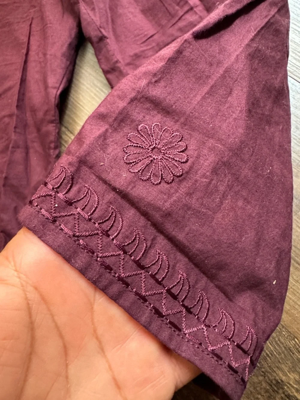 Embroidered V-Neck Tunic Top in Deep Wine
